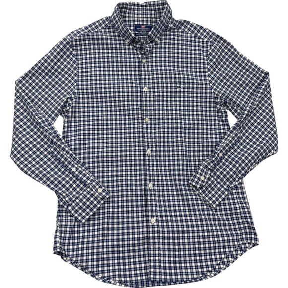 Vineyard Vines Whale Tucker Blue Plaid Button Long Sleeve Cotton Shirt Men's M - Picture 2 of 9